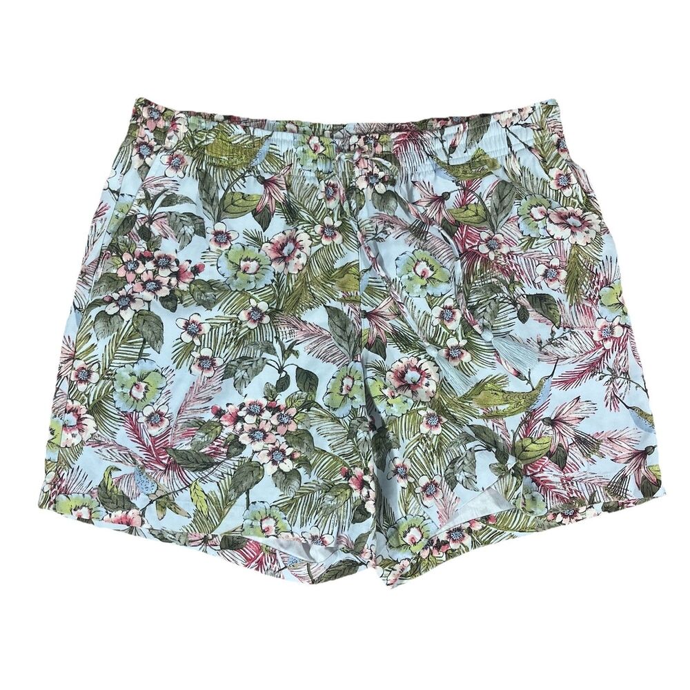 J Jill Floral Pull On Shorts Elastic Waist Size Medium Petite Island Beach Vaca